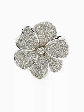 Vintage Christian Dior Crystal Pave Flower Couture Brooch Rhodium Plated